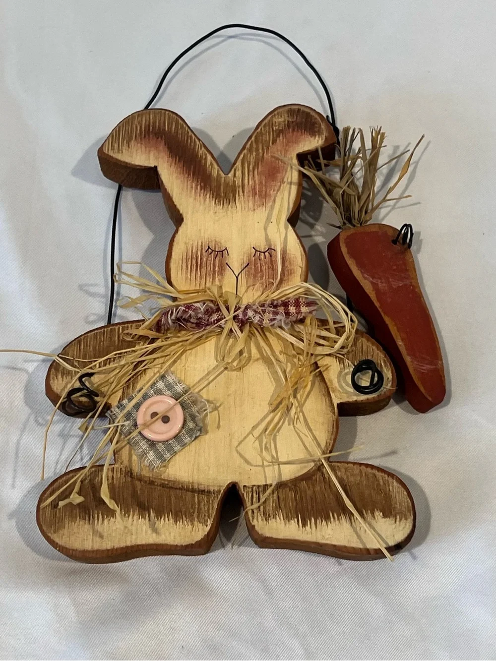 Primitive Wooden Bunny with Carrot Wall Decor